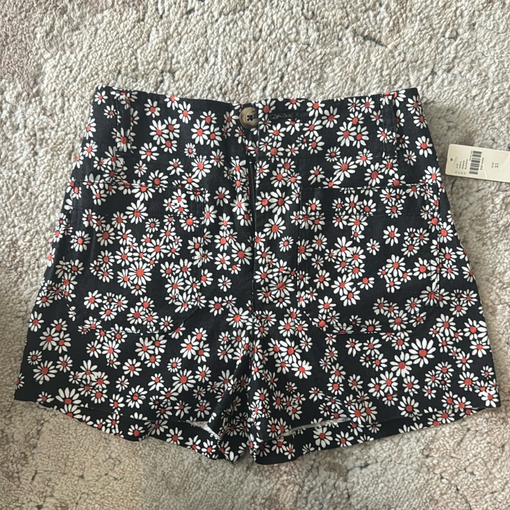 Anthropologie Black Floral High Waist Shorts